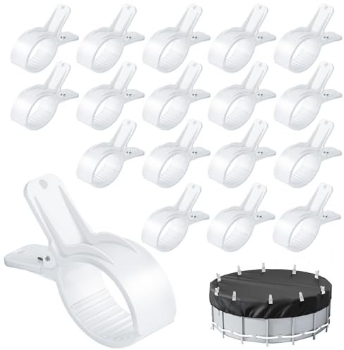 18 Stück Klemmzwingen für Poolabdeckung, Klammern mit Großer Spannweite, Federklemme mit Starker Spannkraft für Pool Abdeckungs, Siloplane pool, Abdeckplane, Winter Pool Zubehör(Weiß,Klein x18)