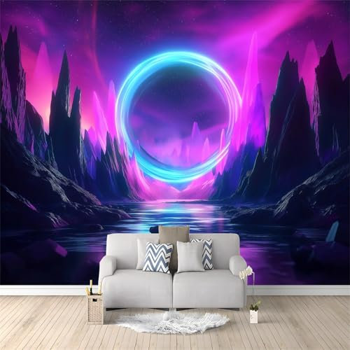Mural de pared con papel pintado para decoración Portal De Montaña Abstracto Diseño, papel pintado impermeable de papel no tejido Púrpura Para sala de estar y dormitorio 250 x 175 cm