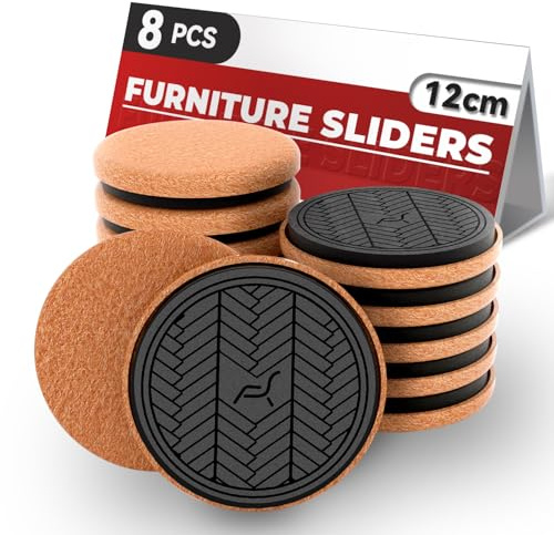 PISAO Möbelglidare Möbeltassar Brun 8 pack – 12 cm Extra tjocka filtglidare | Furniture Sliders för Tunga Möbler, Filttassar Enkla att Montera, Skyddar Trägolv, Gör Möbler Lätta att Flytta