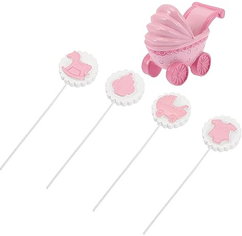 HOMOCONO 5pcs Shower Cake Decorations Cute Stroller and Bottle Cake Toppers for Birthday Decor