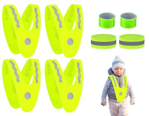 Hitopin 4 Pieces Reflective Vests for Kids, Warning Safety Vests, V-Shape Night Warning Reflector Vest, Hi Vis Vests for Kids, with 4 High Visibility Armbands, For Kids, Running, Cycling