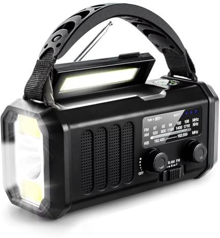 Sirxlevcy Radio Meteorológica de Emergencia FM/Am/, Radio Portátil con Manivela, Linterna, Energía Solar de 10000 MAh para Acampar Al Aire Libre