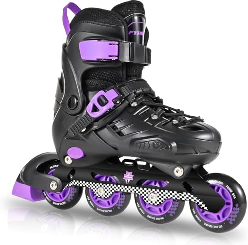 Patines en línea Ajustables para niñas niños, Patines en línea para jóvenes Grandes Principiantes Interior al Aire Libre Jugando (Negro y Violeta, M)