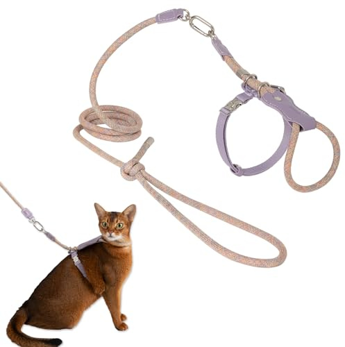 Duuclume Set di pettorina e guinzaglio per gatti, regolabile, a prova di fuga, per gatti che camminano, traspirante, leggera e morbida, per gatti di piccola e grande taglia (viola)