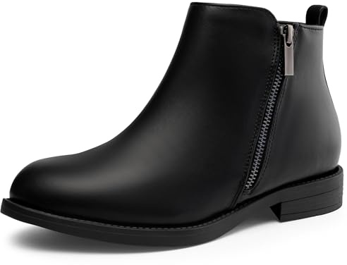 Harvest Land Womens Chelsea Ankle Boots Flat Stylish Classic Short Booties Side Zipper Shoes Black-PU Size 8