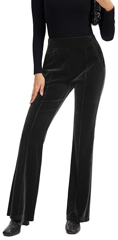 FUNYYZO Women's Velvet Flared Pants Elastic Waist Pull On Long Pants Trousers 2026 Bell Bottom Casual Streetwear Trousers Black