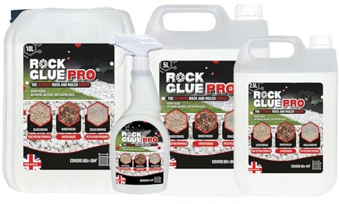 Selection Of Strong Rock Glue Ready To Use Formula Locks Loose Gravel, Stones & Mulch (5 Litres)