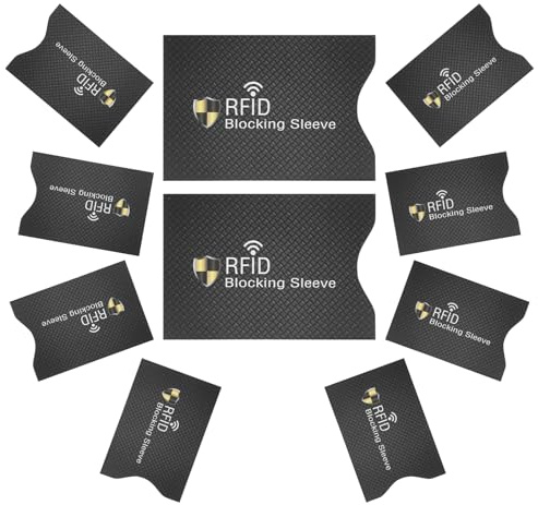 Quilax 8Pcs RFID Blocking Sleeves and 2Pcs Passport Holder RFID Sleeves, Black Credit Card Protector Anti-Theft RFID-Blocker Card Sleeve Trave Card Sleeve for Credit Cards Fits Bags & Purses