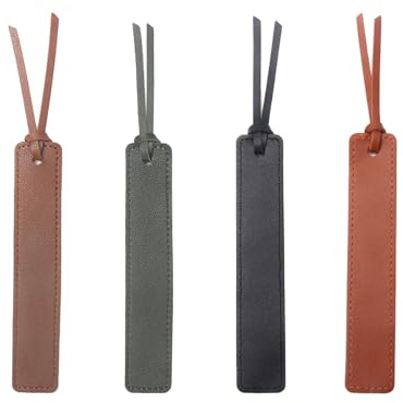 4 Pièces Marque Pages En Cuir, Cousu Avec Corde En Cuir, Cadeaux Pour Les Lecteurs, Personalized Bookmark (Noir + Vert + Brun Foncé + Brun Clair)