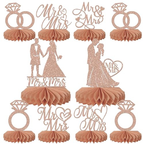 Rsstarxi 8 Pack Rose Gold Wedding Honeycomb Centerpieces Engagement Party Decorations Wedding Centerpieces for Mr and Mrs Table Decorations for Engagement Bridal Shower Birthday Party Decorations