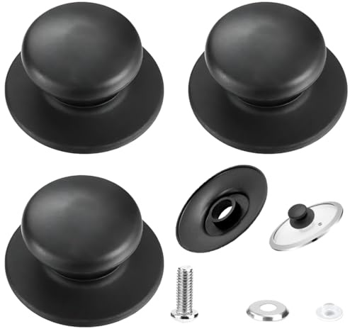 YAZWUR 3 Pezzi Universale con Accessori a Vite, Manopole di Ricambio per Coperchio Pentola, Pomelli per Coperchi Pentole, Sostituzione per Utensili da Cucina, Coperchio Universale, Cucina (Nero)