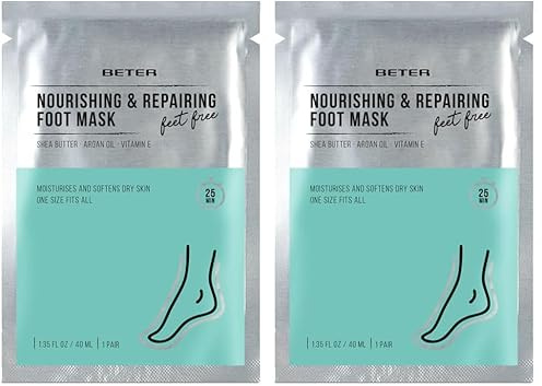 Beter - Maschera idratante per i piedi Feet Free, con Urea, Burro di Karité, Olio di Argan e Vitamina E, Calzini idratanti, Ripara, nutre e ammorbidisce, Ideale per piedi secchi e screpolati.