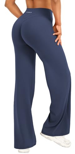 YEOREO Women Straight Leggings Hidden Scrunch High Waist Gym Pants No Front Seam Wide Leg Yoga Pants Opaque Flared Leggings Sports Trousers