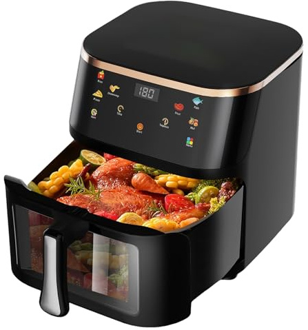 10l Luftfritös, 1800w Halogenugn Med 6 Förinställda Lägen Och Visuellt Fönster, Smart Pekskärm 80-210°c Temperaturkontroll Multifunktionell Elektrisk Fritös För Kommersiella Hem