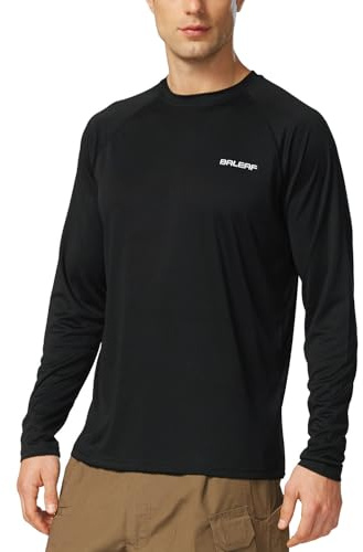 BALEAF Magliette Uomo Maniche Lunghe UPF 50+ Maglia Uomo Lightweight Quick-Dry Nuota Corsa Pesca Ciclismo 1-Nero XXL