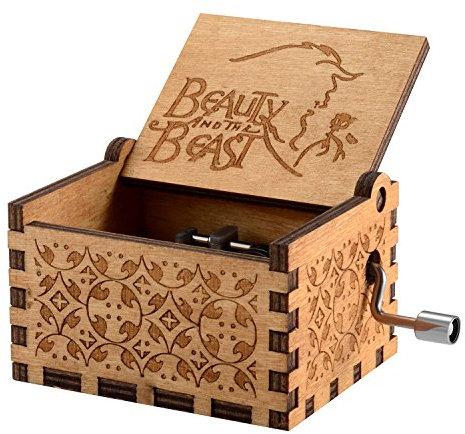 Wooden Hand Crank Beauty and the Beast Theme Music Box, 18 Note Mechanism Antique Carved Musical Box Best Gift For Kids,Friends