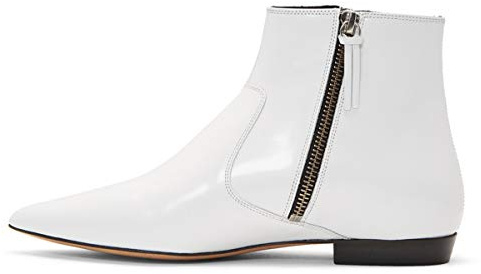 XYD Women Formal Pointed Closed Toe Flat Ankle Boots Low Heel Basic Booties Office Dress Shoes with Two Side Zippers Shoes White Size 12