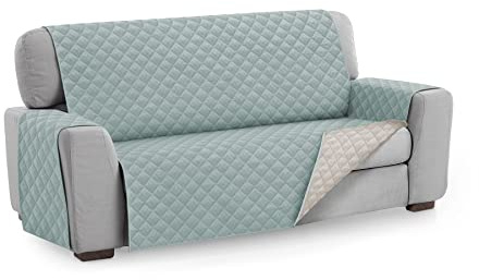 Textilhome Copridivano Malu 3 Posti (160cm) – Salvadivano Trapuntato Reversibile Universale, Protezione Antigraffio, Fodera Imbottita per Divano, Colore Acquamarine