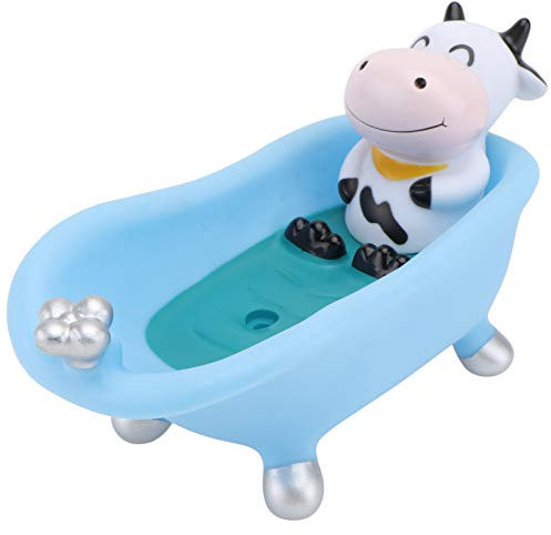 Amosfun Soap Dish Soap Holder Plastic Cow Figure Statue Decorative Figure Soap Box Sponge Holder Soap Holder for Bathroom Shower Kitchen Sink Washer Blue