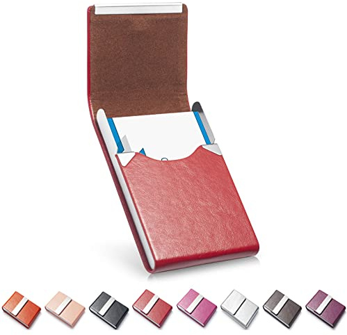 FACATH Visitenkartenhalter, Luxus Mikrofaser Leder Visitenkartenetui, Metall Kartenhalter Tasche, Slim Namenskartenhalter, Visitenkartenhalter Geldbörse für Damen & Herren mit Magnetverschluss (rot)