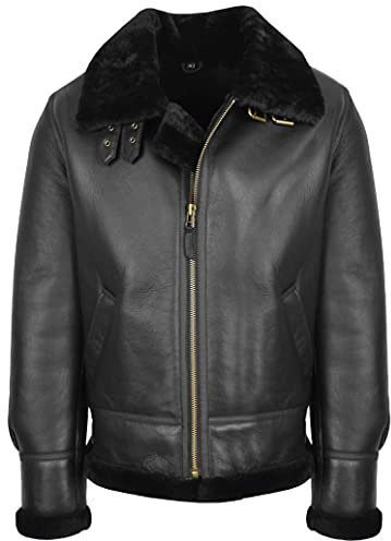 House of Leather Herren Klassisch B3 Originell Schaffell Jacke Echt Shearling Fliegend Stil Schwarz L