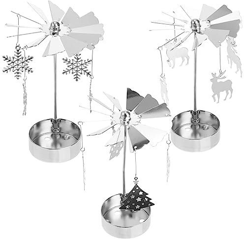 Luxshiny Teelicht Karussell Weihnachten Rotierender Kerzenhalter: 3 Stücke Teelichthalter Schneeflocken Weihnachtsbaum Rentier Anhänger Metall Kerzenständer Xmas Deko Wohnzimmer Tischdeko Gesche