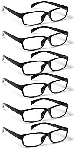 COJWIS Lesebrille 6 Pack herren und Damen Qualität Feder Scharnier Blaulichtfilter Leser Brille(6 Schwarz, 1.50)