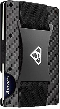 Ancocs Carbon Fiber Credit Card Holder Minimalist Design with Metal Money Clip -NFC RFID Blocking Slim Metal Wallet Purse Card Organizer for Men