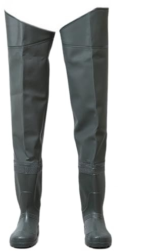 HWBZSZY Stivali da Pioggia Alti da Uomo Regolabili Scarpe da Acqua Impermeabili Stivali Lunghi Trampolieri da Pesca in PVC Resistenti all'Usura per Scarpe Pesca Stivali Caccia Antiscivolo,Verde,45 EU