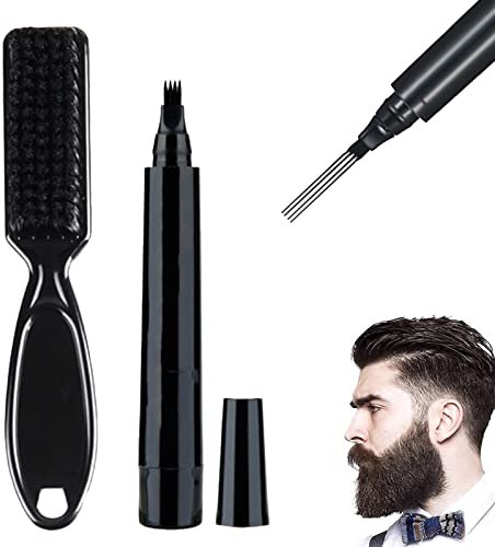 Kit Penna per Riempimento Barba,Matita per Barba e Pennello per Barba,Beard Filling Pen Kit,Beard Pencil Filler,Impermeabile Lunga Durata Strumenti per Scolpire Barba E Modellare Le Sopracciglia,Nero