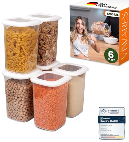 Viwares Förvaringsburkar med lock, lufttäta, set med 6 st. BPA-fria, förvaringsburkar för müsli, mjölförvaring, kök, praktisk arrangör kök, matbehållare för matförvaring