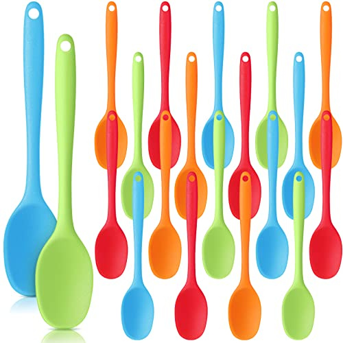 Rtteri 20 Pieces Silicone Serving Spoons Set Nonstick Heat Resistant Small Cooking Baking Spoons for Mixing, Baking, Stirring, Turning, Scraping Kitchen