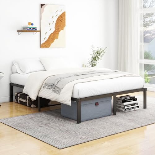 VERFARM - Letto con struttura in metallo, telaio letto 140 x 200 cm, letto in metallo con rete a doghe, letto moderno in metallo per adulti, adolescenti, facile da montare, letto matrimoniale, nero