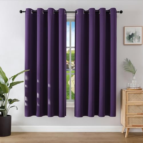 Joydeco Blackout Curtains for Bedroom 55 x 68 Inch, Eyelet Thermal Insulated Energy-saving Drapes for Room Darkening Light Filtering, Long Window Treatments 68 Inch Drop, 2 Panels - Dark Purple
