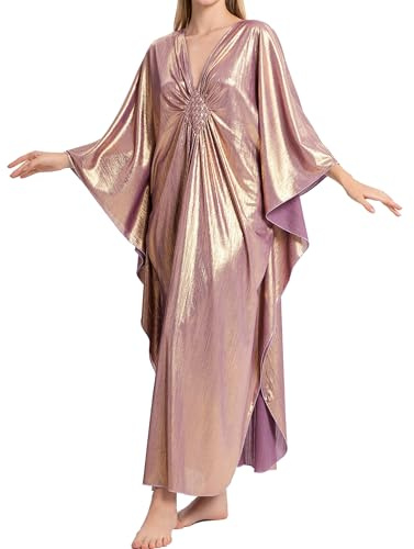 Bsubseach Vestidos caftán para mujer, con purpurina brillante, manga murciélago, caftán, vestido largo para playa, ropa de descanso, Dorado, Talla única