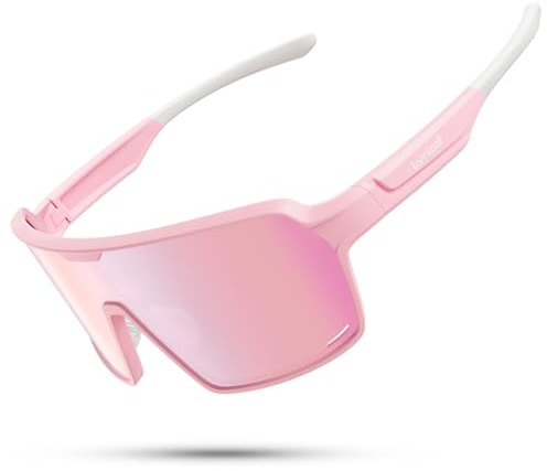 Lamicall XL Fahrradbrille Damen, Schnelle Brille - [29g TR-90 Ultraleicht] Polarisiert Sportbrille Fahrrad mit Verstellbaren Nasenpad & Bügel, UV400 Laufbrille Sonnenbrille für Fahrrad/Laufen - Rosa