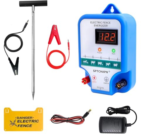 Kit énergisant de clôture électrique 12 AC - Contient 2 joules de sortie de clôture énergisant, prise et tige de terre - Portée de 10 km - Écran LED - Résistant aux intempéries - Pour chevaux, animaux