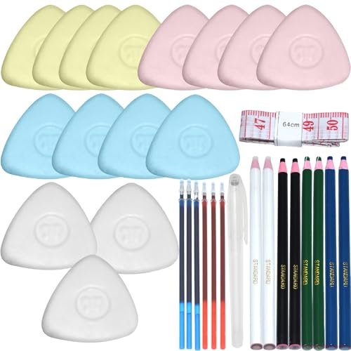 LXBCTOP Schneiderkreide Set 31 Stück, Bunt Schneiderkreidestift, Dreiecke Nähkreide, Wasserlöslich Marker Stoffkreide für Nähen Quilten Basteln Markieren von Diversen Stoffen und Ledern