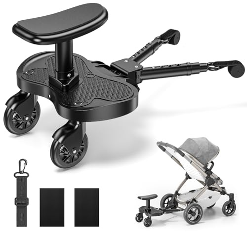 BugyKido Buggy Board with Larger Seat, Seating and Standing Universal Buggy Board, Kiddy Board for Toddlers from 2-6 Years (25KG), Fits 99% of Prams, Easy Installation, for Families with Two Kids