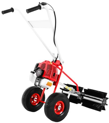 Barredora de gasolina, 1,7 CV, 43 cc, manual, velocidad ajustable, barredora manual con ruedas, para césped artificial, limpieza de carreteras