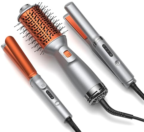 3 in 1 Curling Wand Set, Curling Iron Set, Hot Air Styler Set, Mini Multi Hair Styler with Blow Dryer Brush, Flat Iron, Curling Iron, Hair Brush Dryer for Hair Styling Travel Dual Voltage