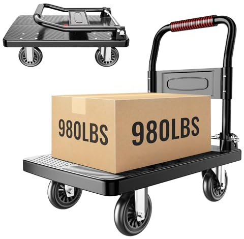 Foldable Push Cart Platform Cart,Moving Platform Hand Truck,Foldable for Easy Storage and 360 Degree Swivel Silent Wheel (980LBS)