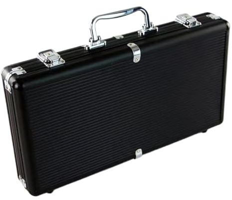 Valigetta con chip da poker – con capacità per 300 pezzi in lega di alluminio nero opaco, custodia protettiva e presentazione per chip da poker | per adulti, amanti, famiglia, amici e amici