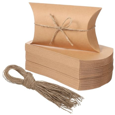 SEWOART 150 St Små Kraftpapperspillowboxar med Snöre för Julklappar Godis Smycken och Bröllopsfavoriter Kompakt och Lätt att Bära för Fest och Presentinslagning