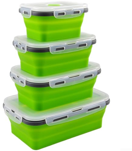 QuivyLivy Set di contenitori per il pranzo pieghevoli in silicone, 4 pezzi, contenitori per alimenti pieghevoli con guarnizione a prova di perdite, adatti al microonde, ciotole per viaggi e attività