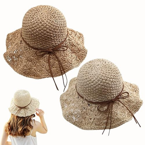 Paille de Plage Capuchon for Femmes, Chapeau Paille Bohême Été, Chapeau De Plage Souple À Larges Bords, Chapeaux de Voyage de Vacances élégants, pour Plage, Vacances, Voyage, Détente en Extérieur