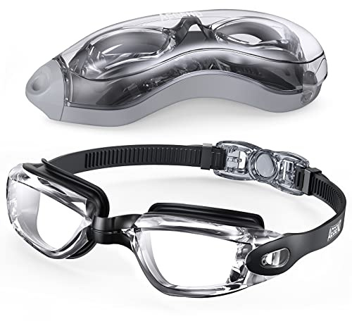 Aegend Swim Goggles, Swimming Goggles No Leaking Full Protection Adult Men Women Youth, Flexible, Detachable, Black, Clear