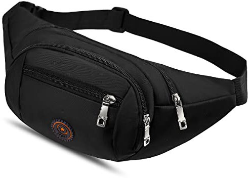 Bauchtasche für Damen und Herren Gürteltasche Hüfttasche Outdoor Groß Handytasche Sport Wasserdicht Laufgürtel Umhängetasche Geldgürtel für Camping Wandern Fitness Fahrrad Reisen Jagd Dunkel Schwarz