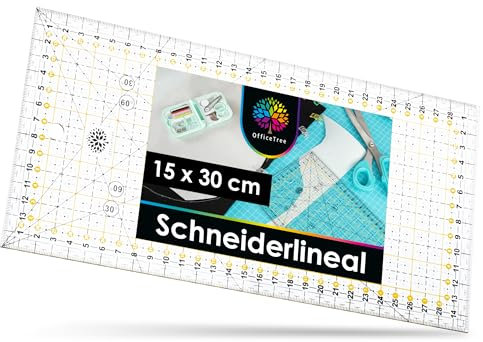 OfficeTree Patchwork Lineal 15cm x 30cm - Schneidelineal 30cm - Quiltlineale - Patchworklineal für Rollschneider - Schneiderlineal - Nählineal - Stofflineal - Nähzubehör Lineal - Quilting Ruler