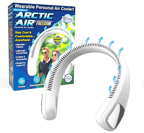 Arctic Air Freedom Personal Air Cooler - Portable 3-Speed Neck Fan, Hands-Free Wearable Design, Lightweight, Cordless And Rechargeable